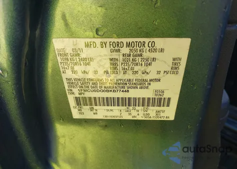 2011 Ford Escape Xlt из США, поврежденный, VIN 1FMCU0DG0BKB77448